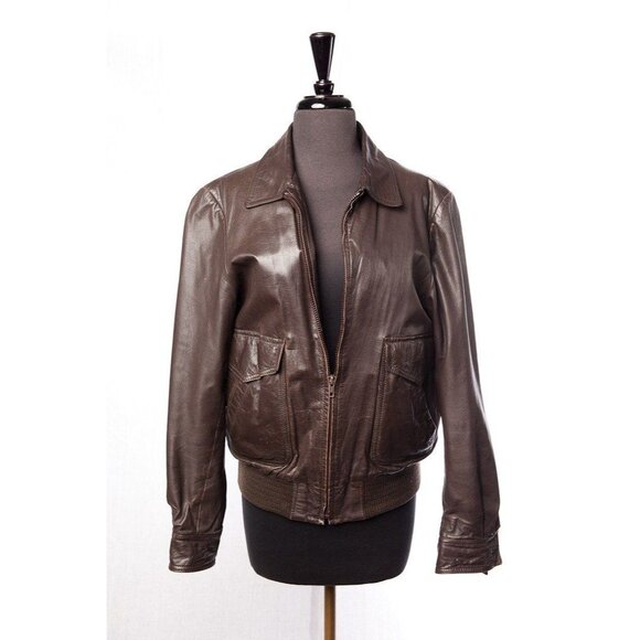 Vintage 1970's Men's International Trends Ltd Brown Leather Bomber Jacket Zip